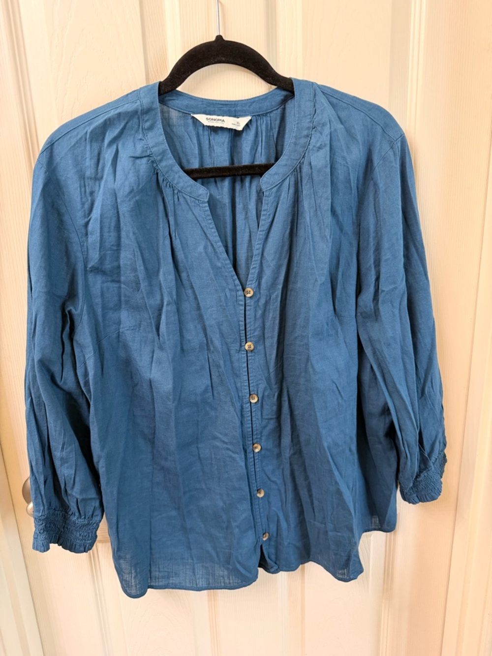 EUC Sonoma Teal Blue Button-Down Peasant Blouse XL
